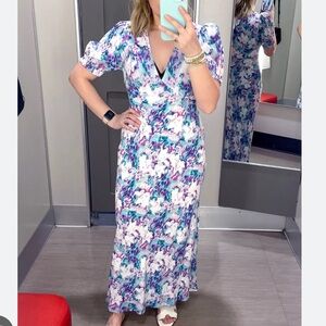 A New Day Women’s Crepe Puff Short Sleeve Midi Dress Blue Floral